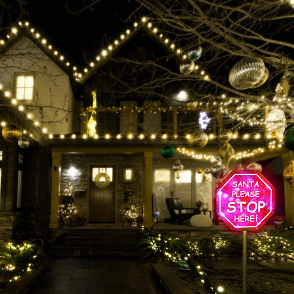 Xmas Haus Red LED Light Christmas Santa Stop Here Sign Image 4