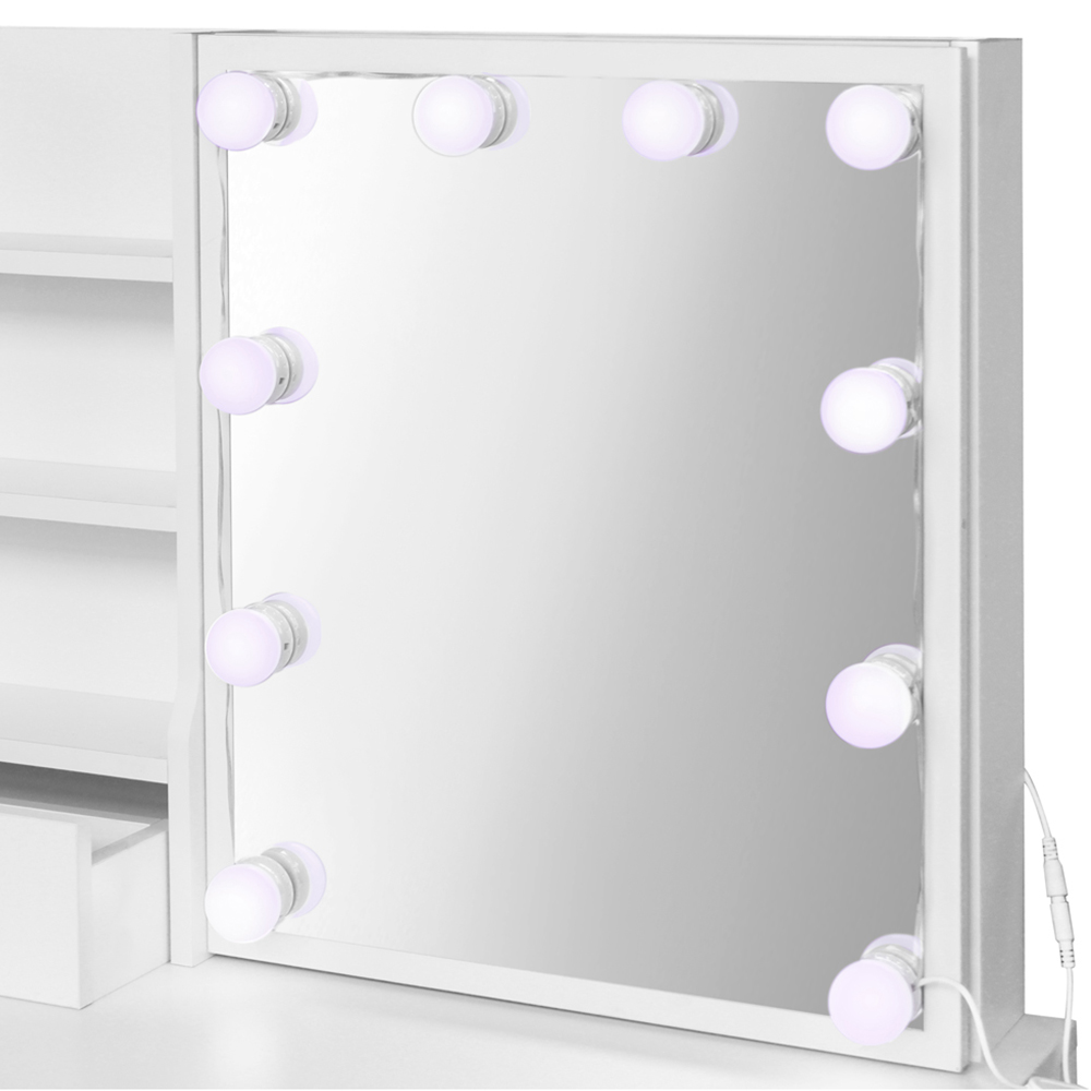 Comfy Living 5 Drawer White Dressing Table Set with Sliding LED Lit Mirror Image 4