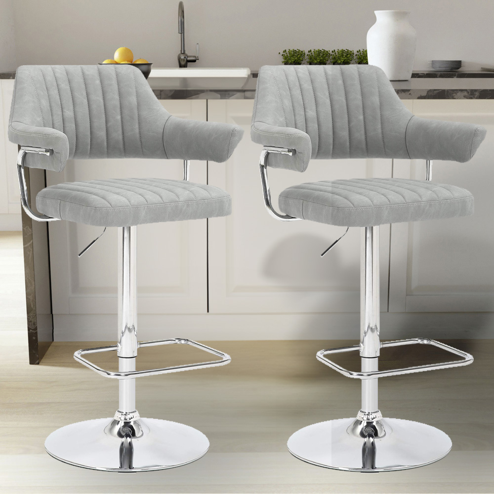 Shankar Cortez Grey Leather Light Bar Stool Set of 2 Image 1