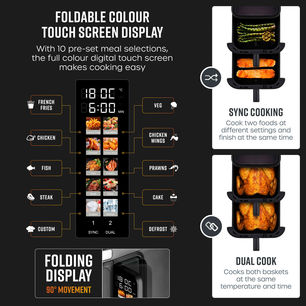 Swan SD10522BLK Black Duo Layer with Black Stainless Steel Trim Air Fryer 11L Image 6