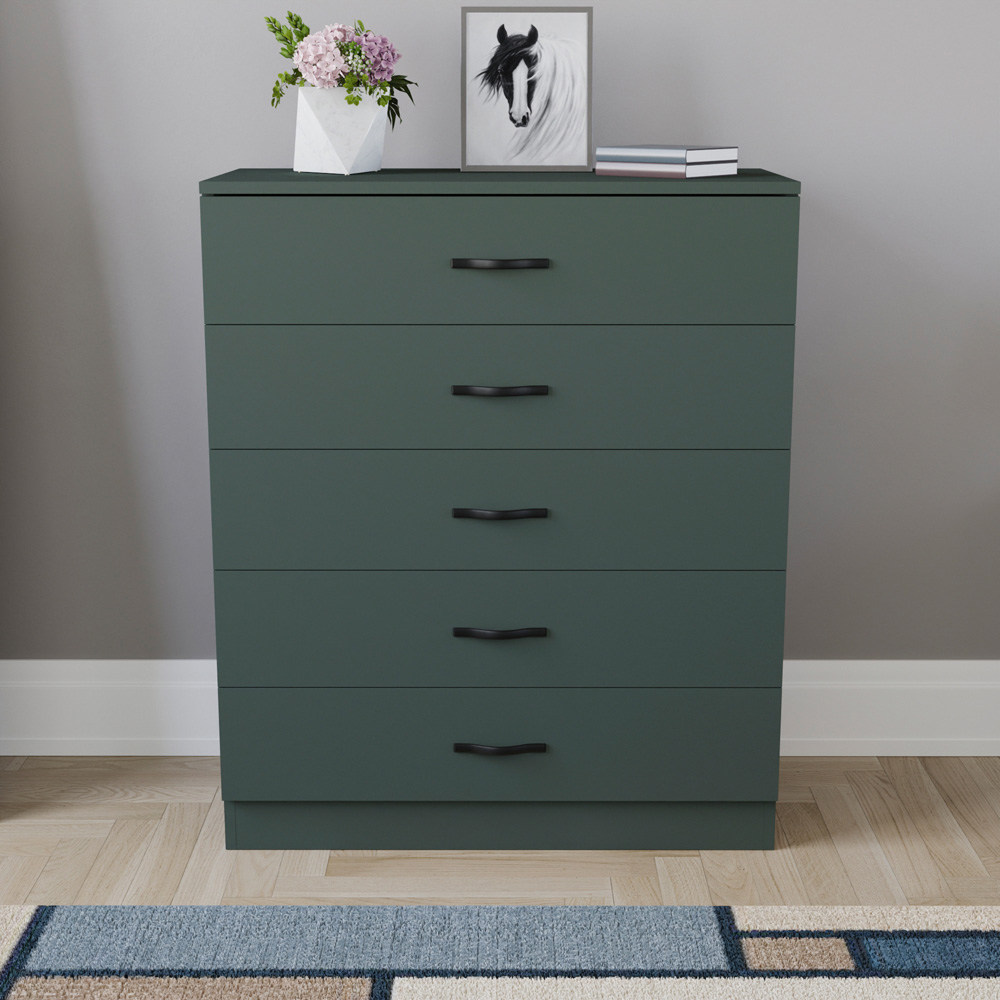 Vida Designs Riano 5 Drawer Jasper Green Chest of Drawers Image 5
