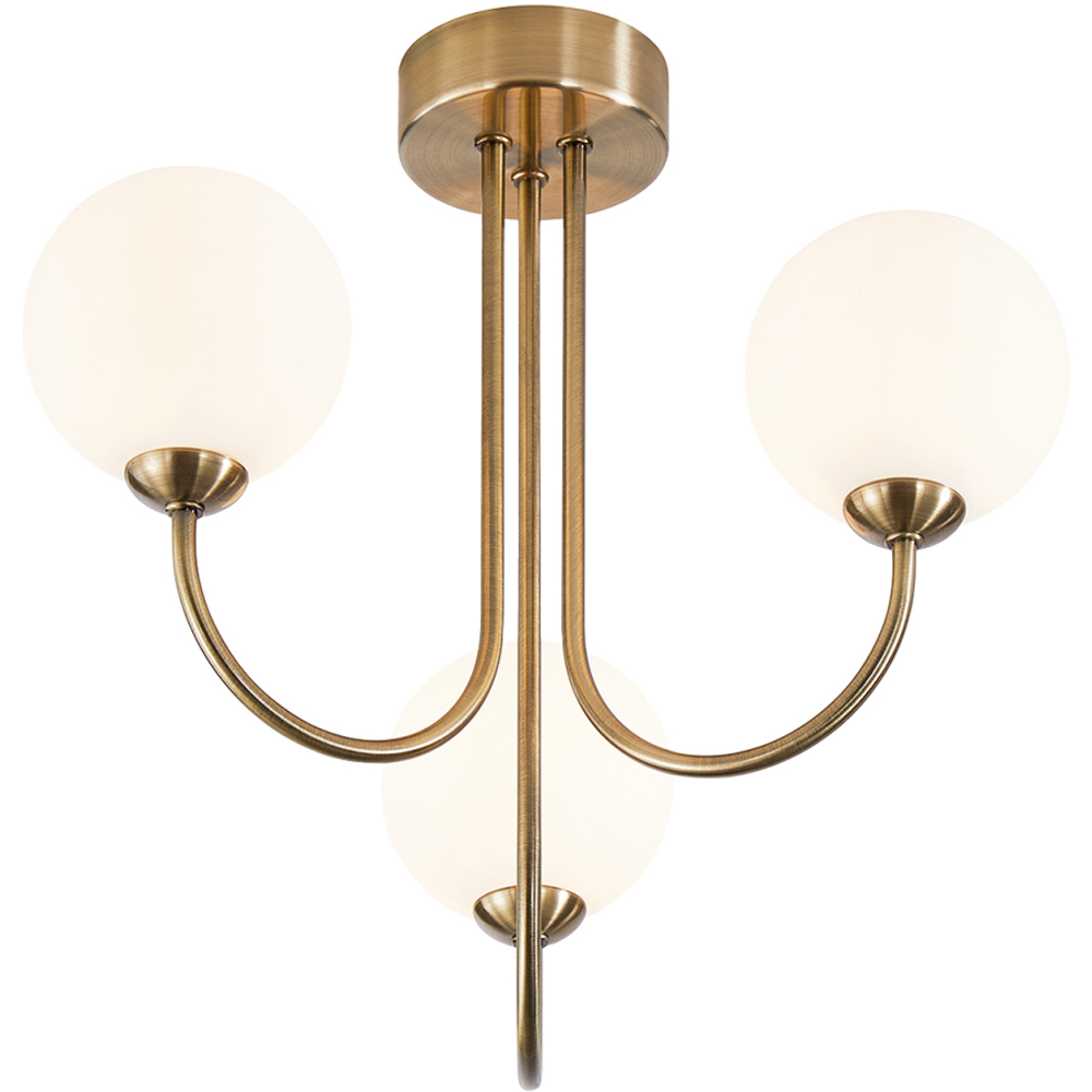 Happy Homewares Antique Brass Ceiling Light with Opal White Globe Glass Shade Image 4