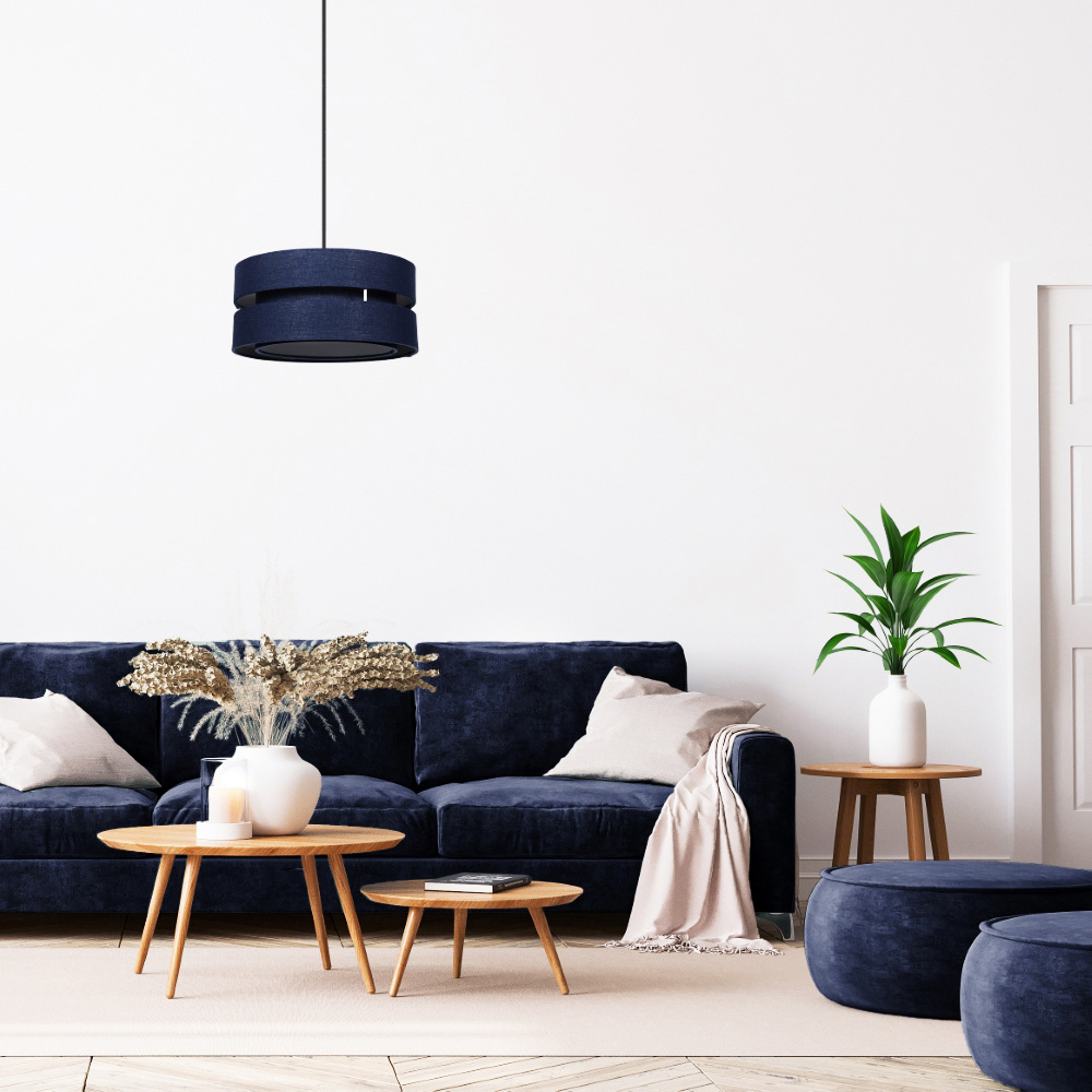 Happy Homewares 3 Tier Blue Linen Fabric Ceiling Pendant Shade Image 2