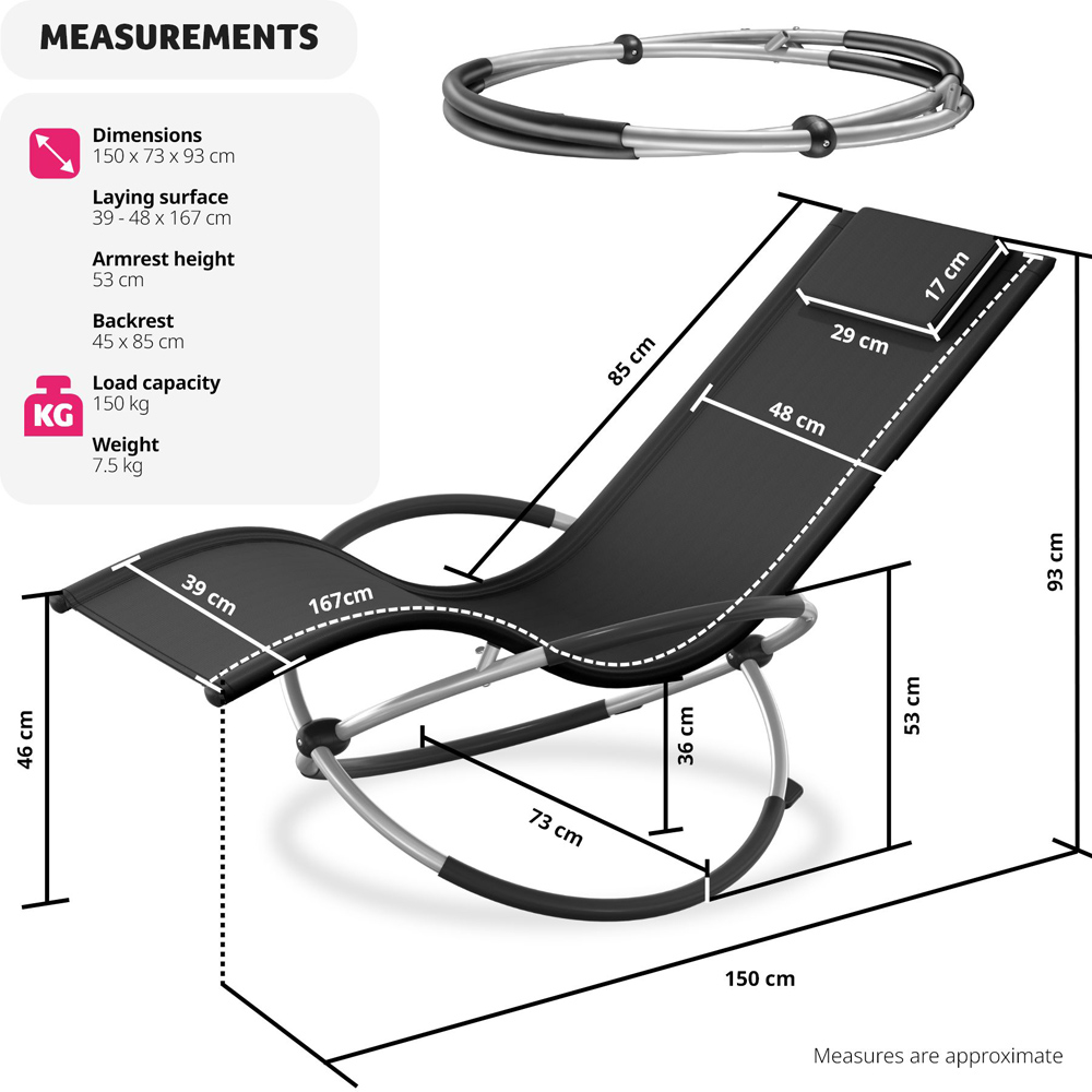 tectake Paulina Black Foldable Sun Lounger with Cushion Image 9