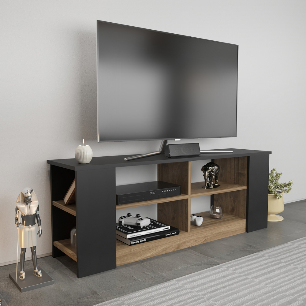 Decorotika Space 8 Shelf Black and Walnut TV Unit Image 4