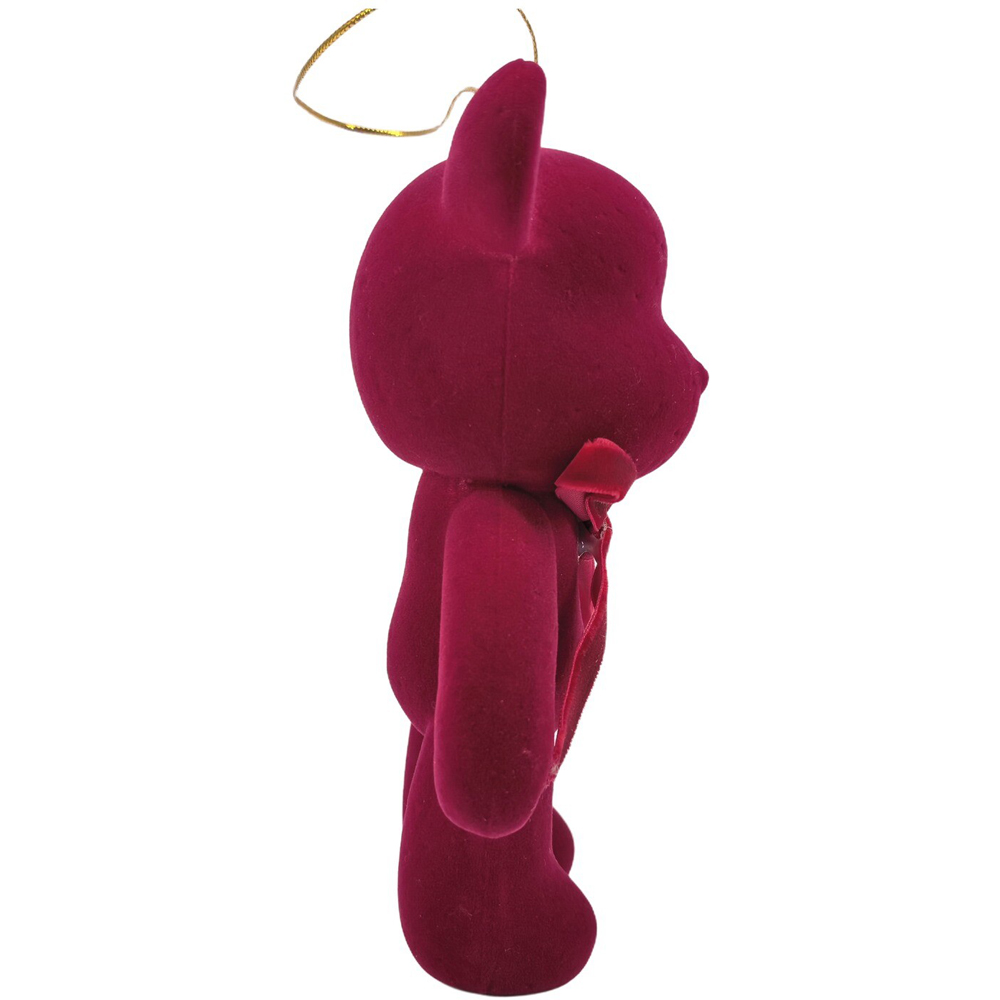 Flocked Bow Teddy Hanging Decoration Small Image 3
