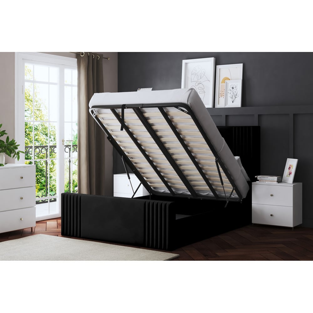 DS Living Elara Super King Black Winged Panel Ottoman Bed with Headboard Image 5