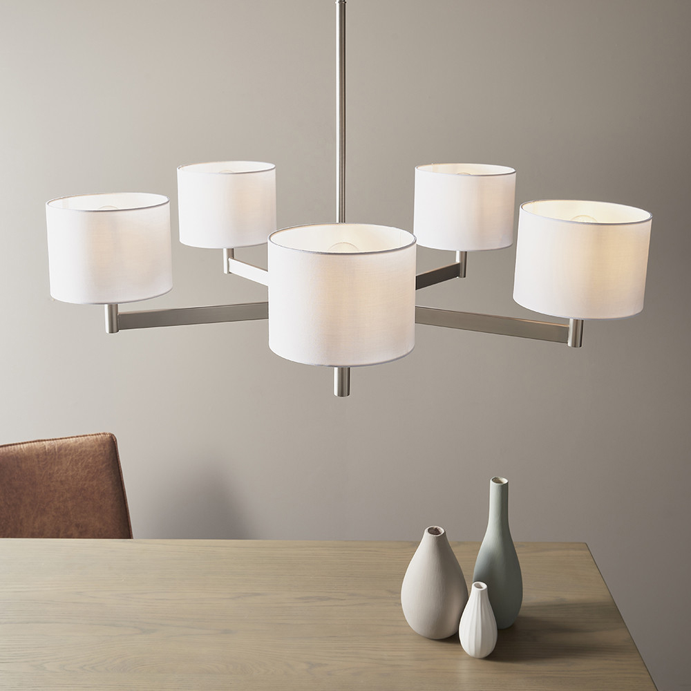 Merano Cortino Vintage White Matt Nickel 5 Light Ceiling Pendant Light Image 6