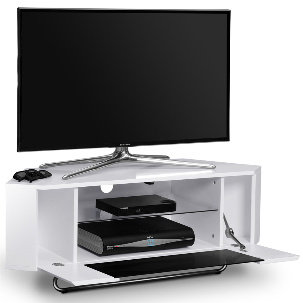 Centurion Supports Hampshire Single Door 4 Shelf Gloss White and Black TV Cabinet Image 6