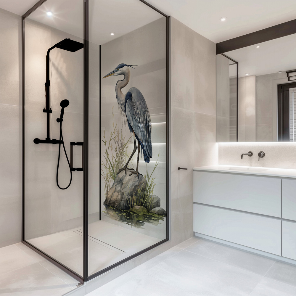 Splashbax Premium Artisan Blue Crane Birds Acrylic Bathroom Wall Panel 2400 x 800mm Image 3