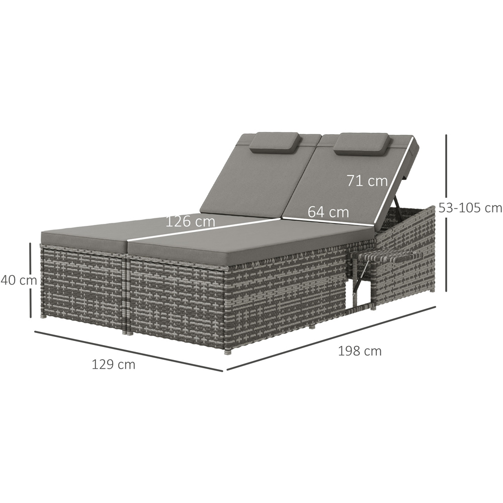 Outsunny Grey Rattan Sun Lounger with Cushions Image 8