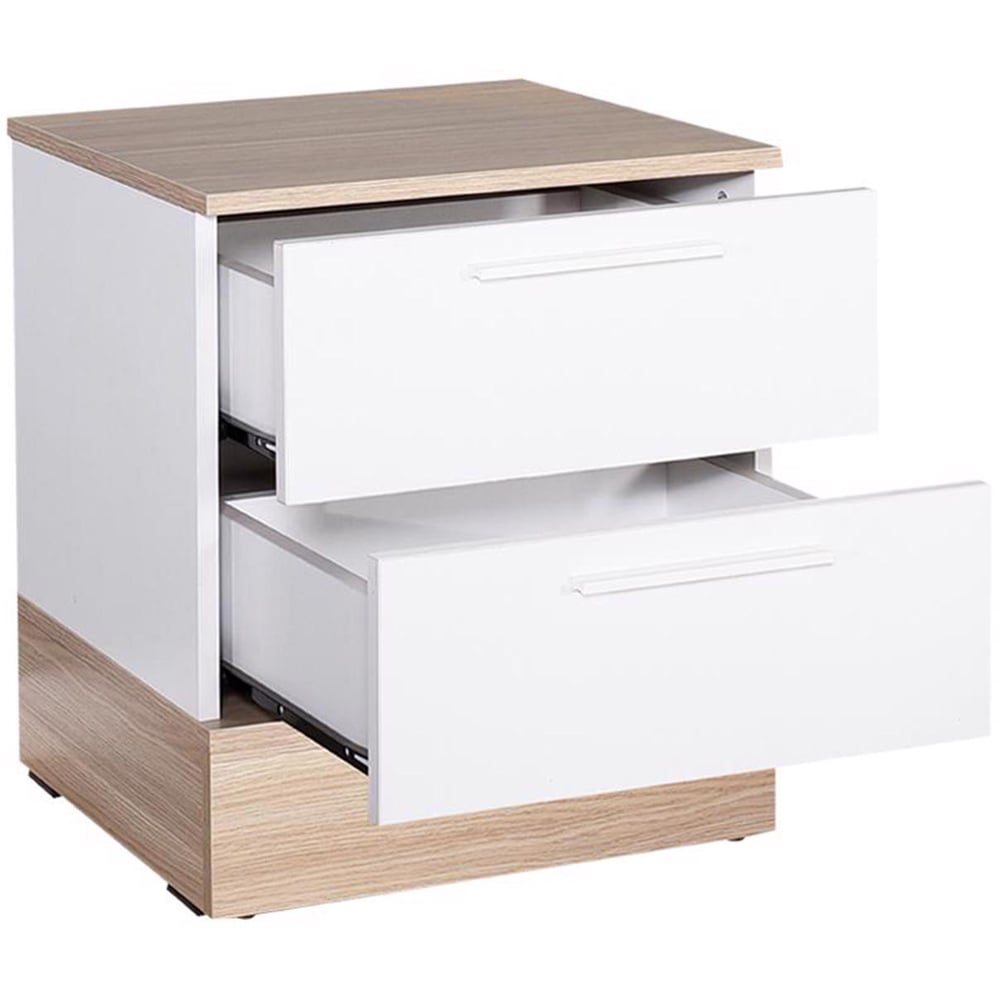 FWStyle 2 Drawer Oak and White Bedside Table Image 4