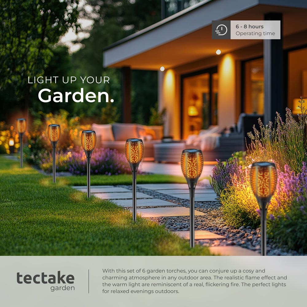 tectake Flame Design LED Solar Garden Light 6 Pack Image 5