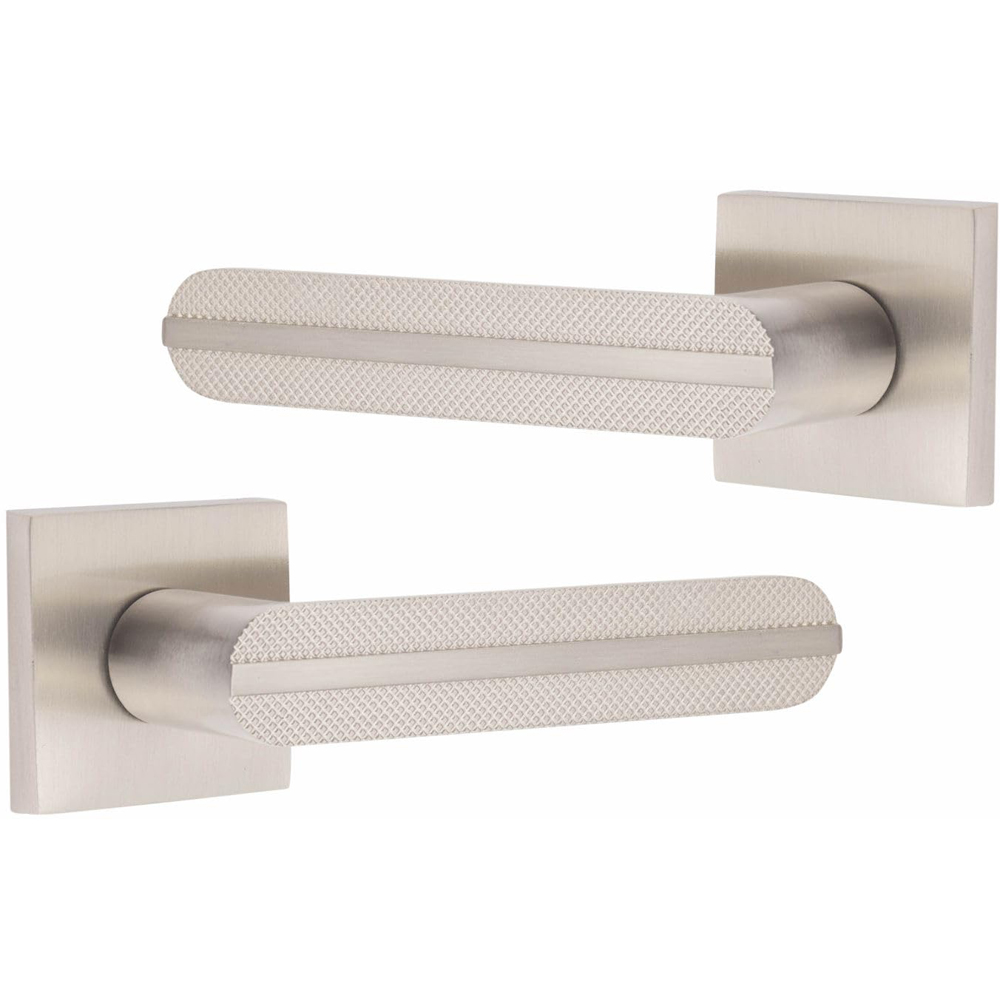 Golden Grace Square Rose Satin Nickel Finish Modern Lima Design Door Handle Set 5 Pack Image 3