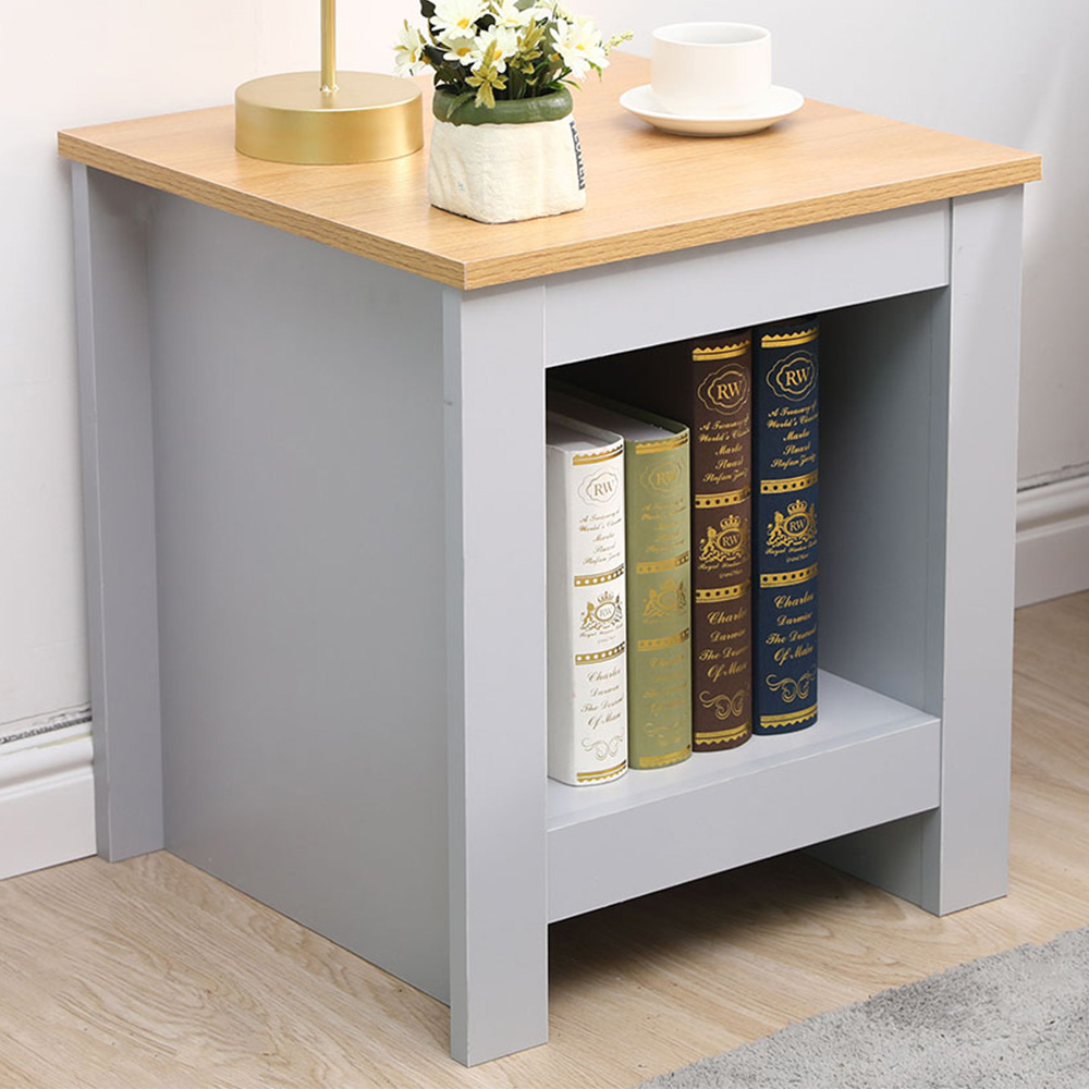 FurnitureHMD Single Shelf Grey and Oak Effect Wooden Side Table Image 1