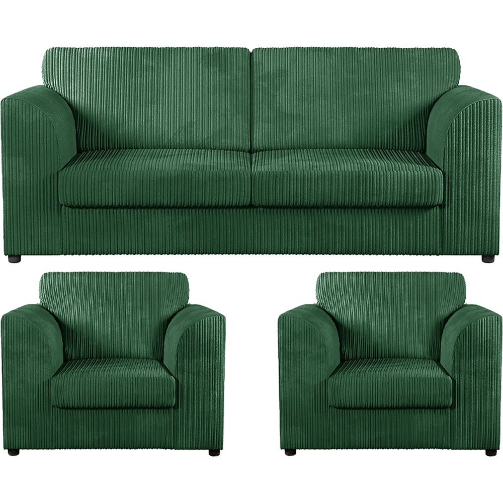 Luxor 5 Seater Green Jumbo Cord Full Back Sofa Suite Image 2