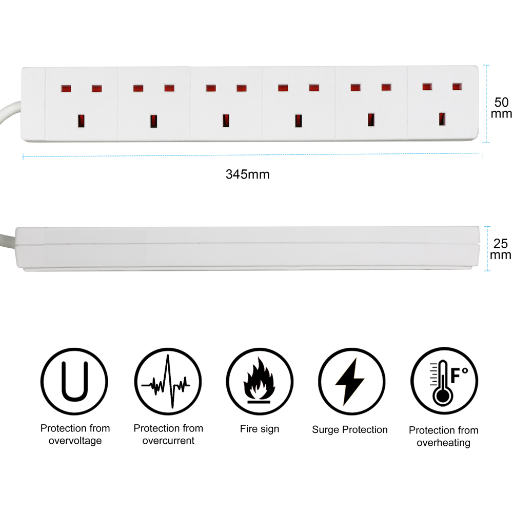 ExtraStar 6 Way 13A White Extension Lead 3m Image 6