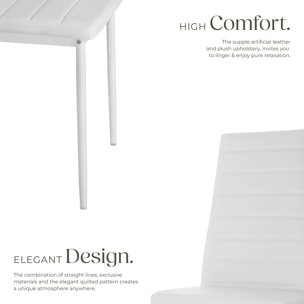 tectake Set of 4 White High Backrest Padded Dining Chair Image 5