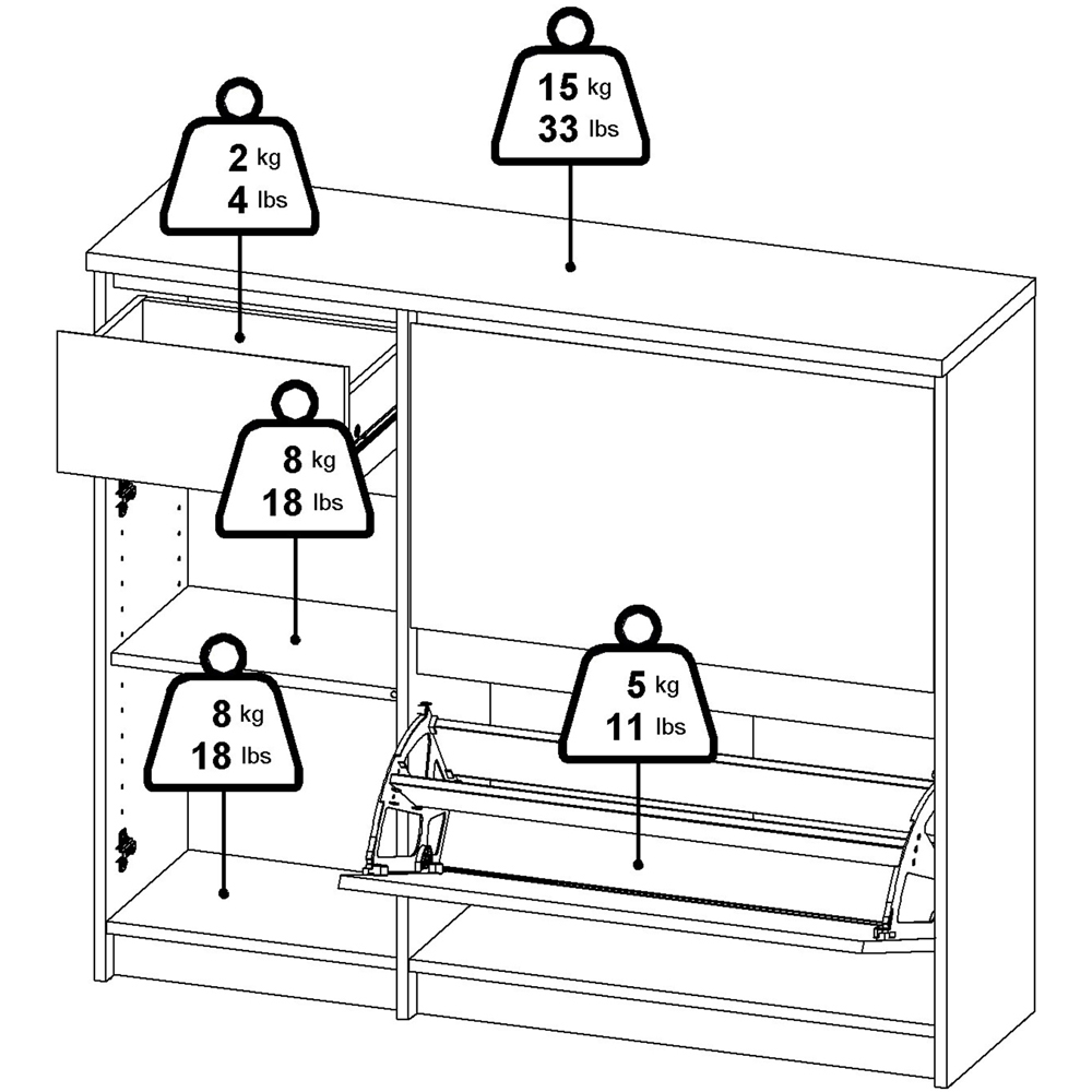 Florence Single Door 3 Drawer White High Gloss Shoe Cabinet Image 7
