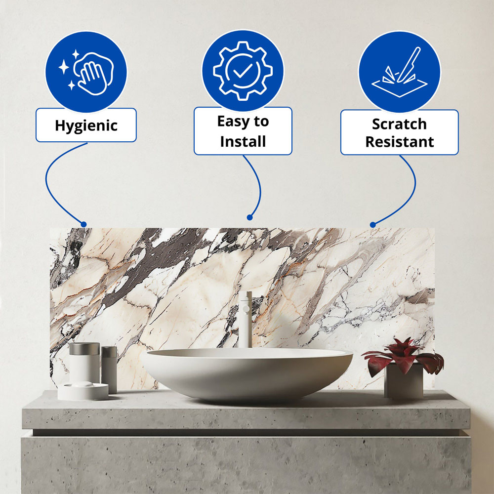 Warren Reed Designer Off White Marble Effect Bathroom Splashback 25 x 60cm Image 3