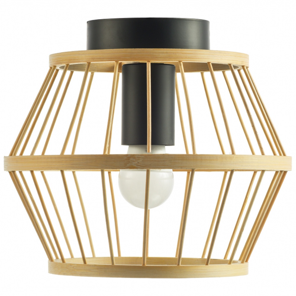 Happy Homewares Black Metal Ceiling Light with Outer Bamboo Frame Image 1