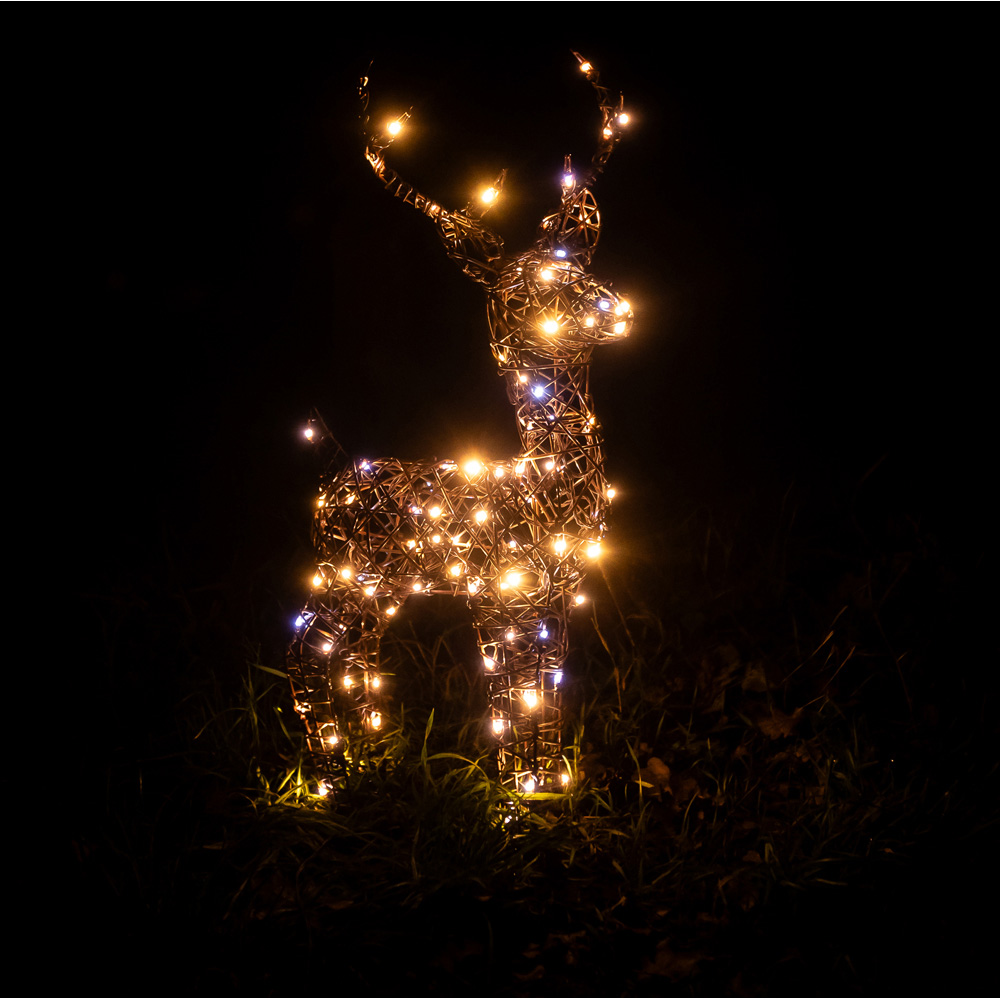 The Christmas Centre 90 LED Brown Wicker Light-Up Small Stag Reindeer 60cm Image 7