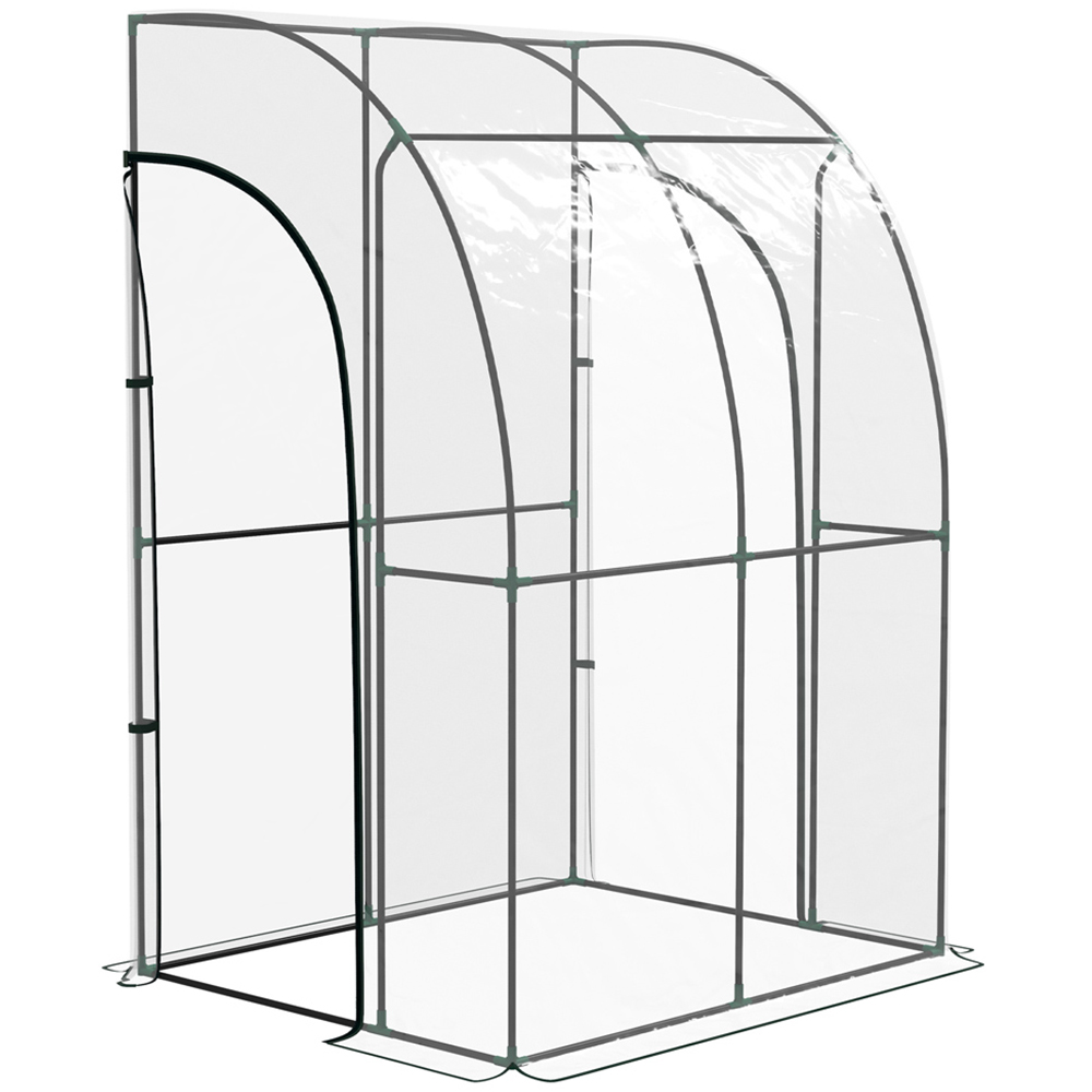 Outsunny Clear PVC Cover 3.8 x 4.6ft Lean to Wall Greenhouse with Doors Image 1