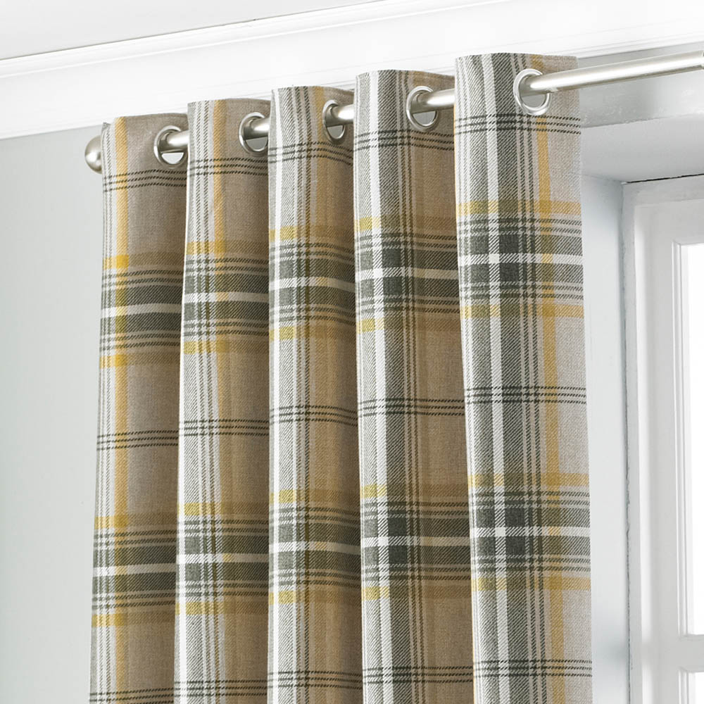 Paoletti Aviemore Ochre Tartan Check Eyelet Curtain 168 x 137cm Image 2