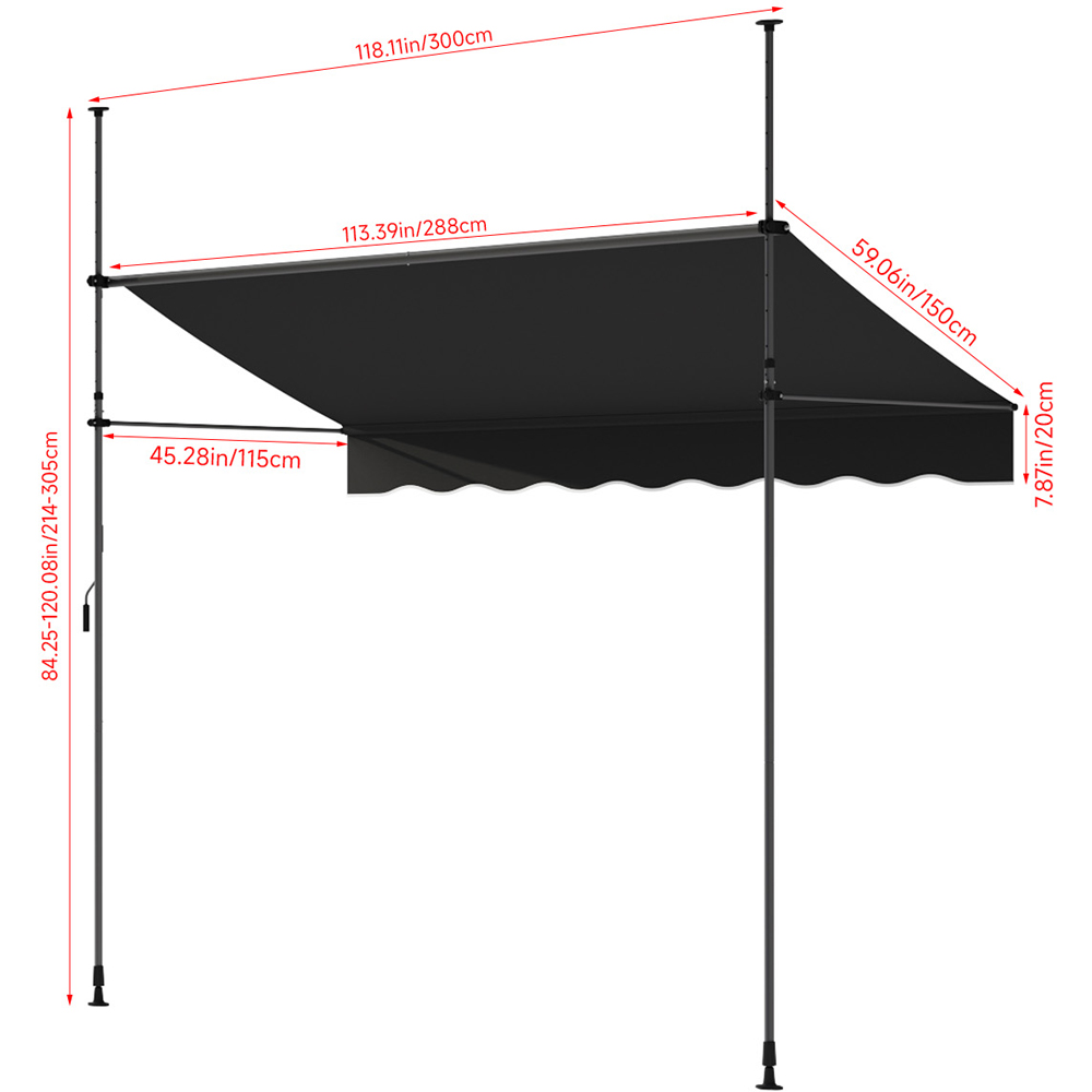 Living and Home Black Wavy Valance Retractable Height Adjustable Awning 3m Image 8