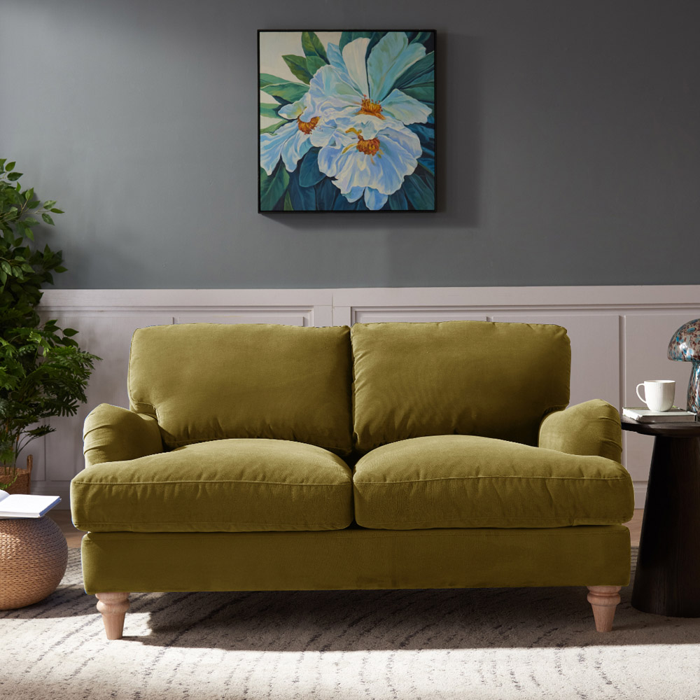Home Detail Oxford 2 Seater Olive Green Velvet Sofa Image 9