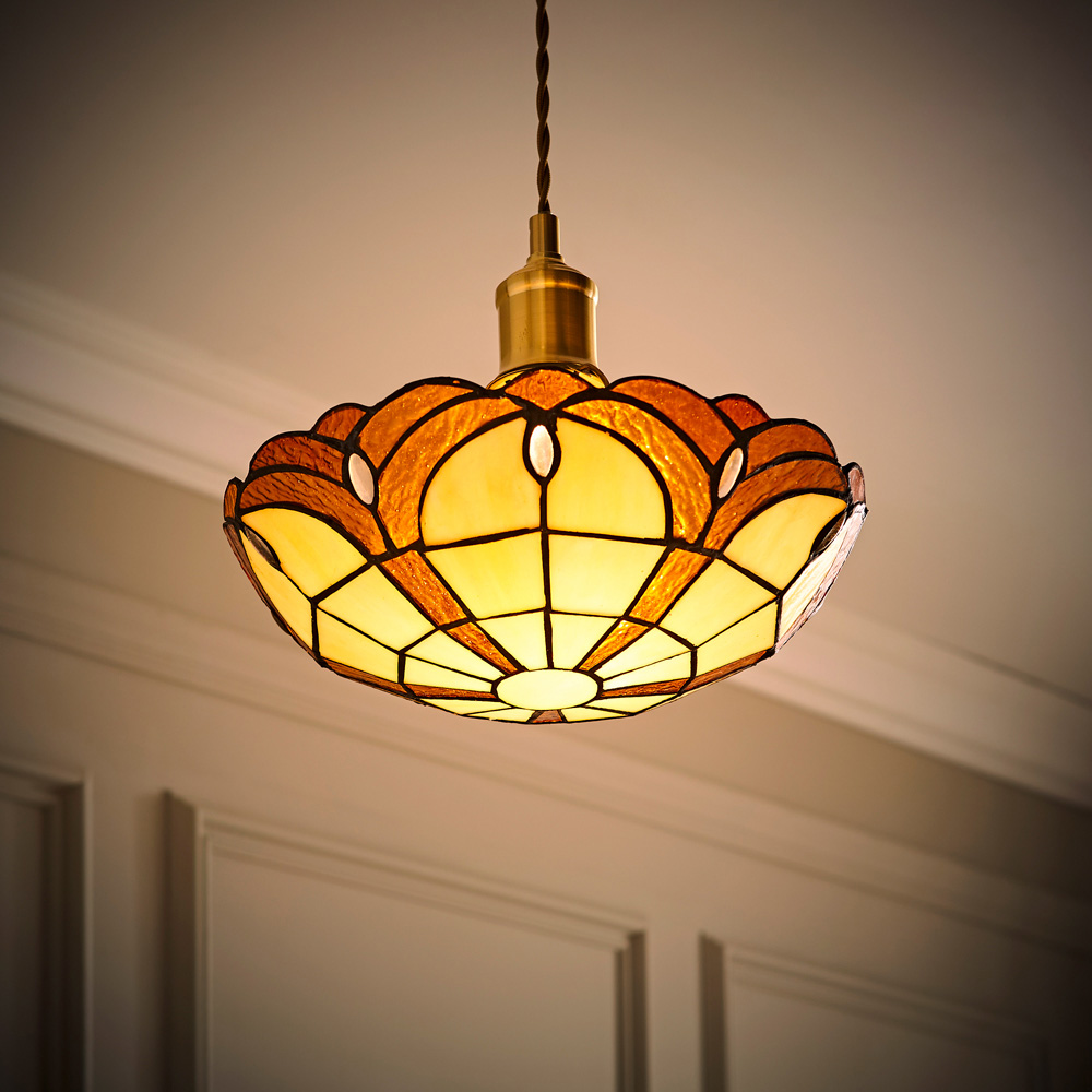 ValueLights Tiffany Style Amber Jewelled Glass Uplighter Pendant Light Shade Image 2
