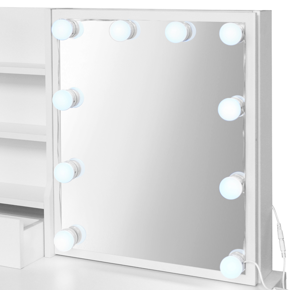 Comfy Living 5 Drawer White Dressing Table Set with Sliding LED Lit Mirror Image 3