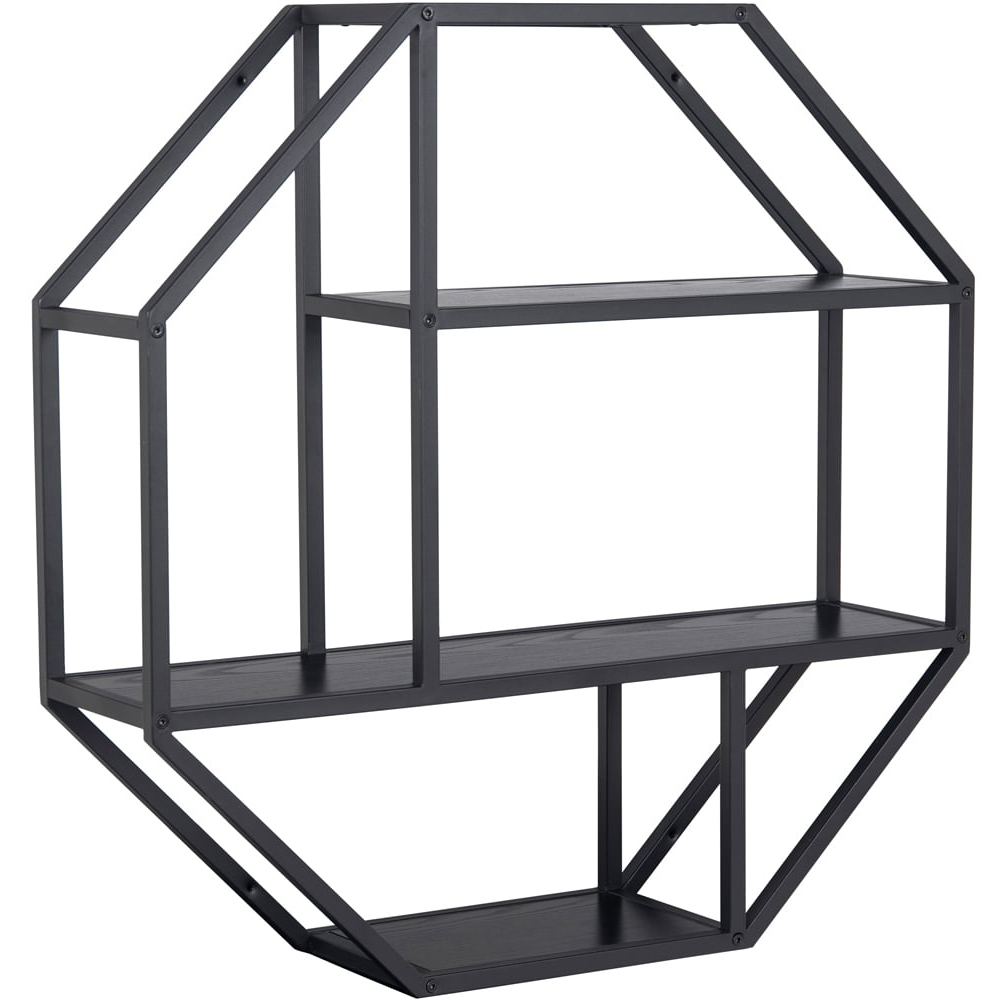 Florence Seaford 3 Shelf Black Octagonal Metal Wall Shelf Image 2