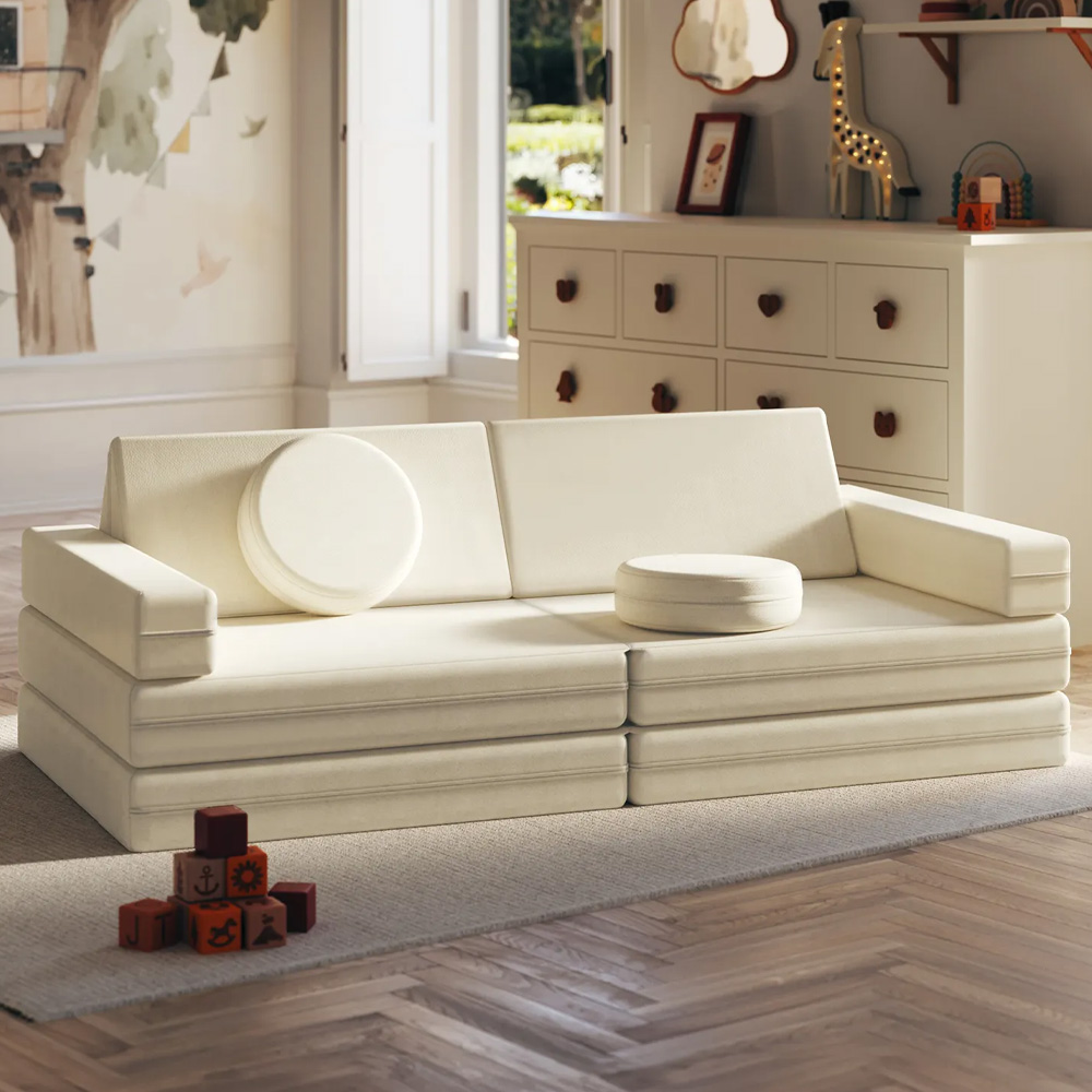 tectake Lilly Beige 8 Piece Thick Padding Kids Sofa with Removable Cover Image 1