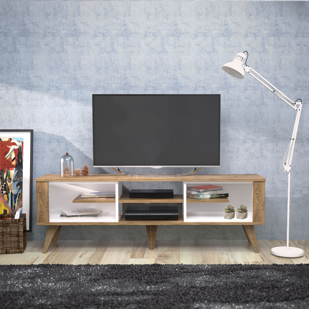 Decorotika Ionis 6 Shelf White and Oak TV Unit Image 6