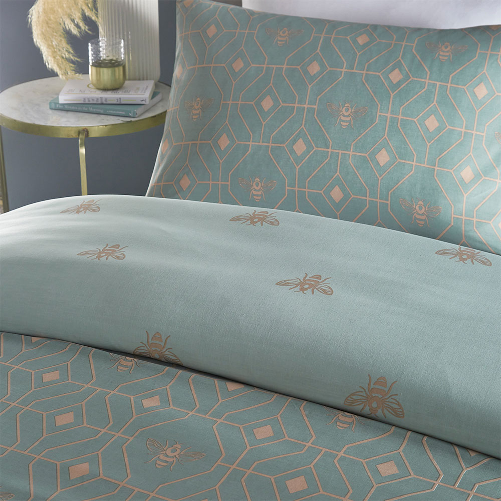 furn. Bee Deco Super King Eau De Nil Duvet Set Image 3