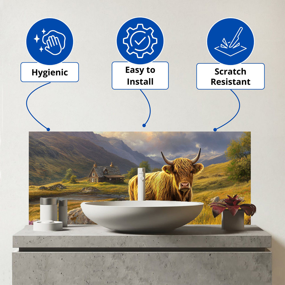 Warren Reed Designer Springtime Highland Cow Bathroom Splashback 25 x 60cm Image 3