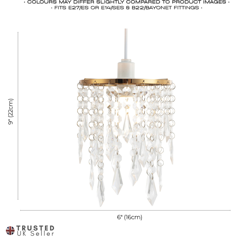 Happy Homewares Waterfall Design Gold Clear Acrylic Droplets and Beads Pendant Shade Image 7