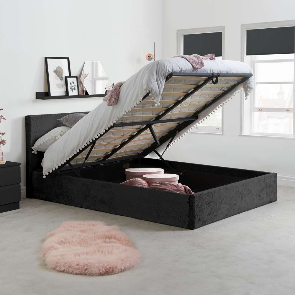 Berlin Small Double Black Crushed Velvet Ottoman Bed Image 8