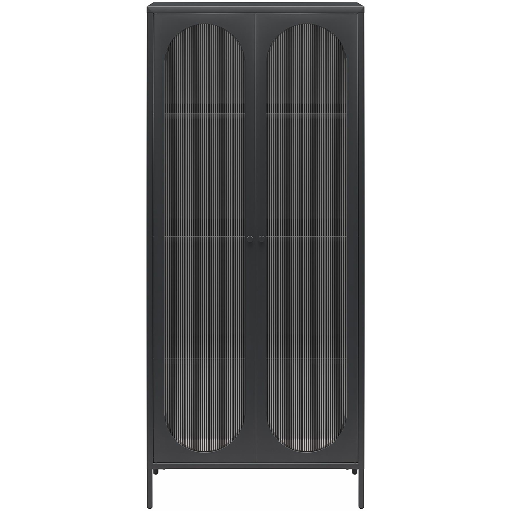 Dorel Luna 2 Door Tall Black Fluted Glass Accent Cabinet Image 3