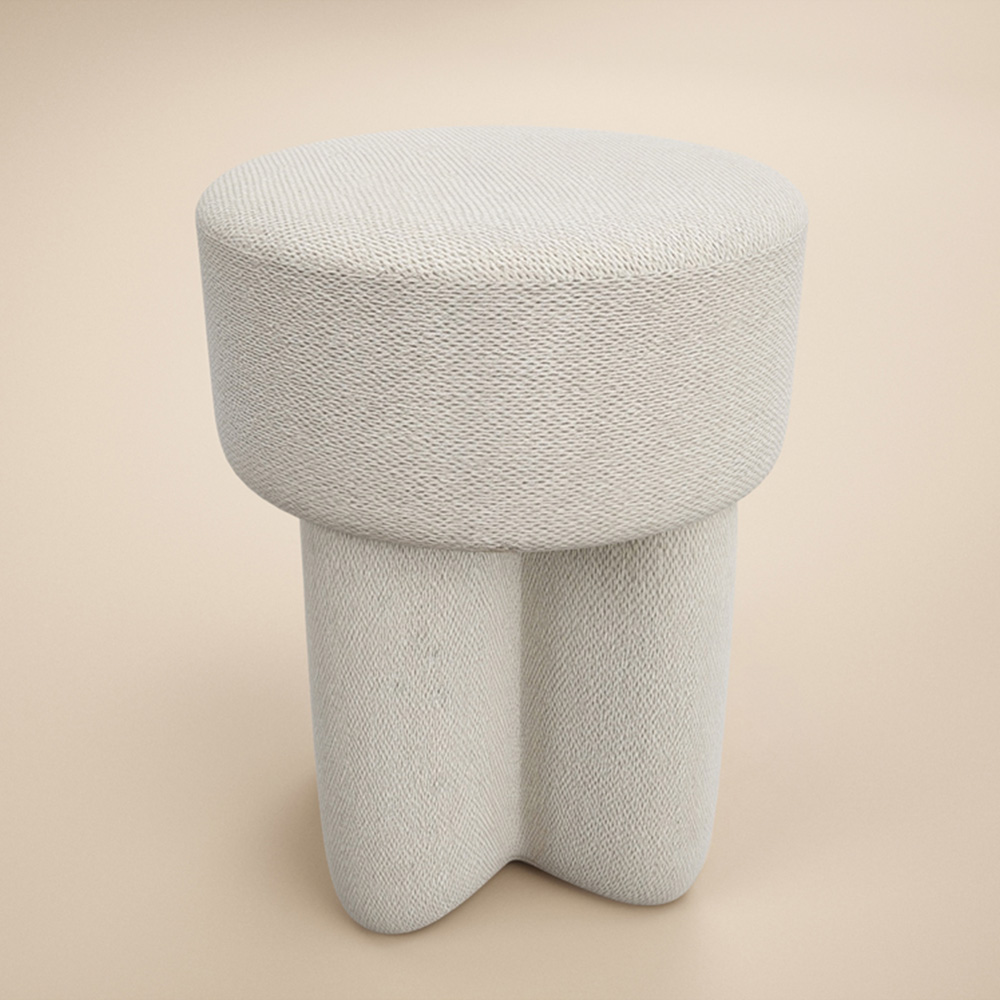 SOLACE+CO Astrid Beige Fabric Pouffe Image 3