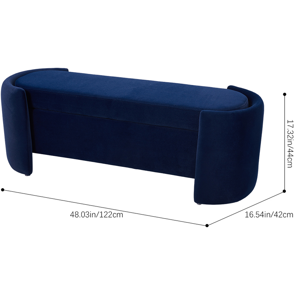 Living and Home 2 Seater Blue Velvet Ottoman Bench Image 9