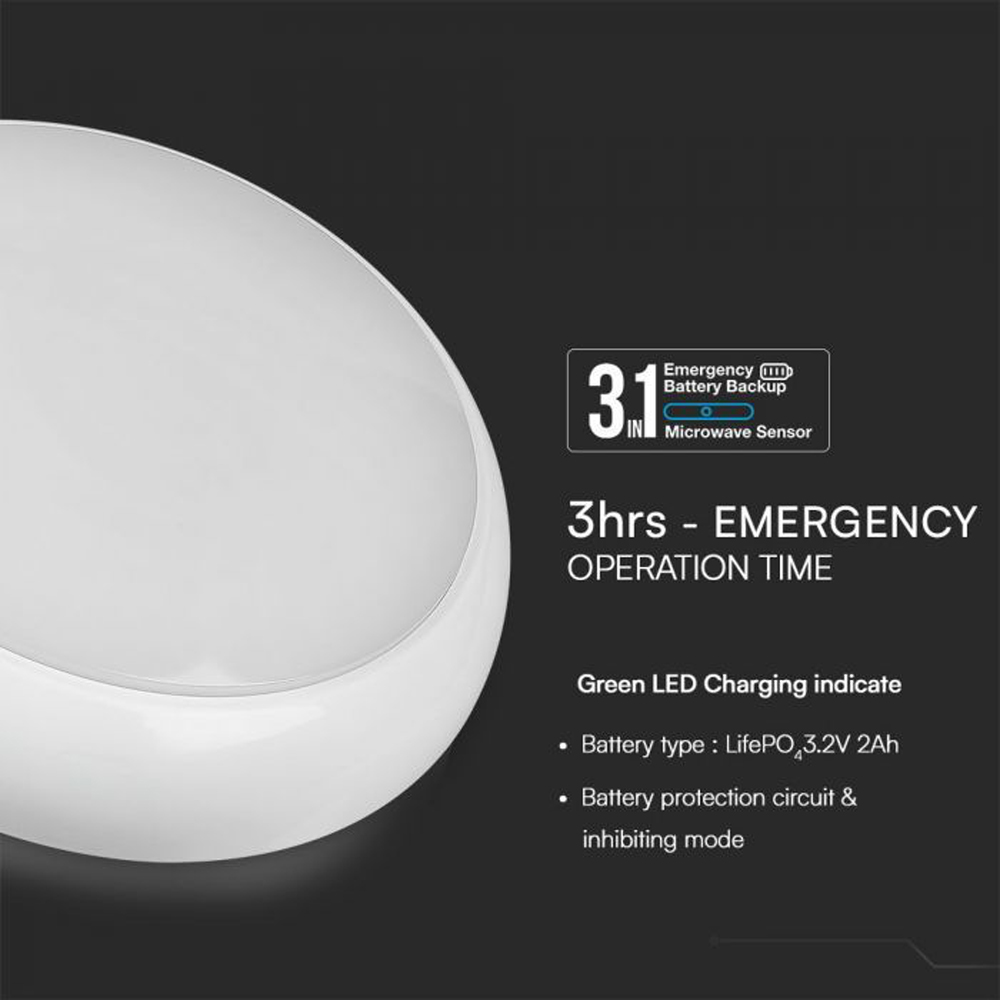 V-TAC All in One White Round CCT and Wattage Switchable Bulkhead Light with Sensor and Emergency Image 4
