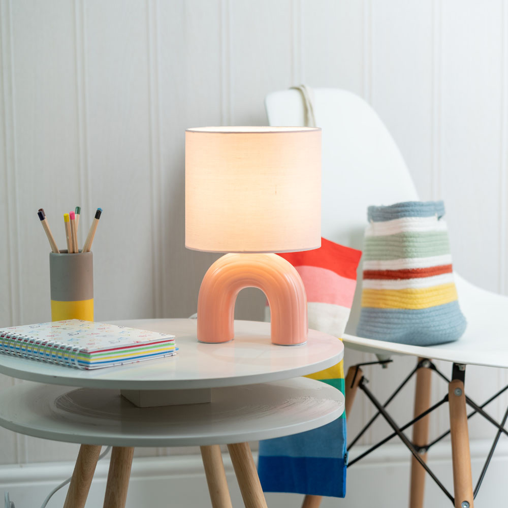 ValueLights Arched Peach Ceramic LED Table Lamp Image 2