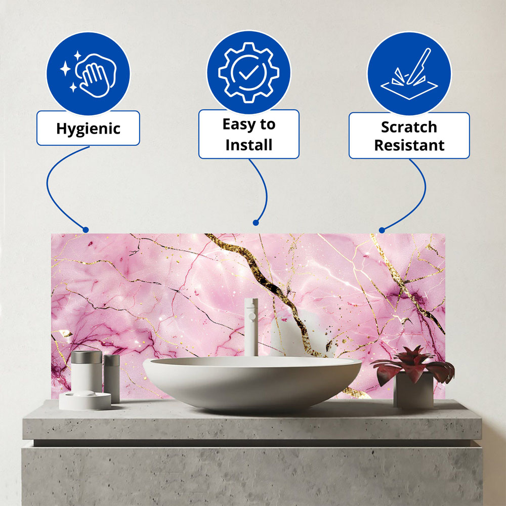 Warren Reed Designer Polished Rose Marble Effect Bathroom Splashback 25 x 60cm Image 3
