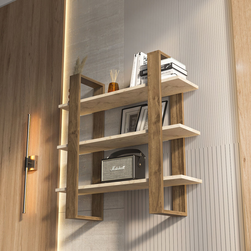 Decorotika Suno 3 Shelf Traverter and Walnut Wall Mounted Display Unit Image 4