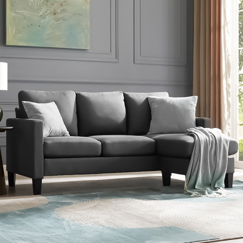 Home Detail Leah 3 Seater Grey Fabric L Shape Sofa Image 1