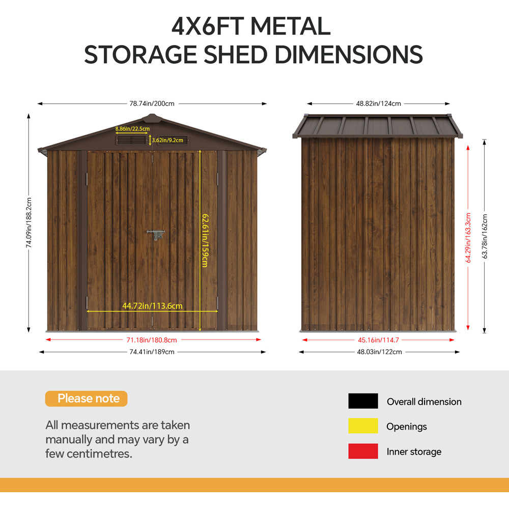 Living and Home 4 x 6ft Brown Metal Apex Garden Storage Shed Image 8