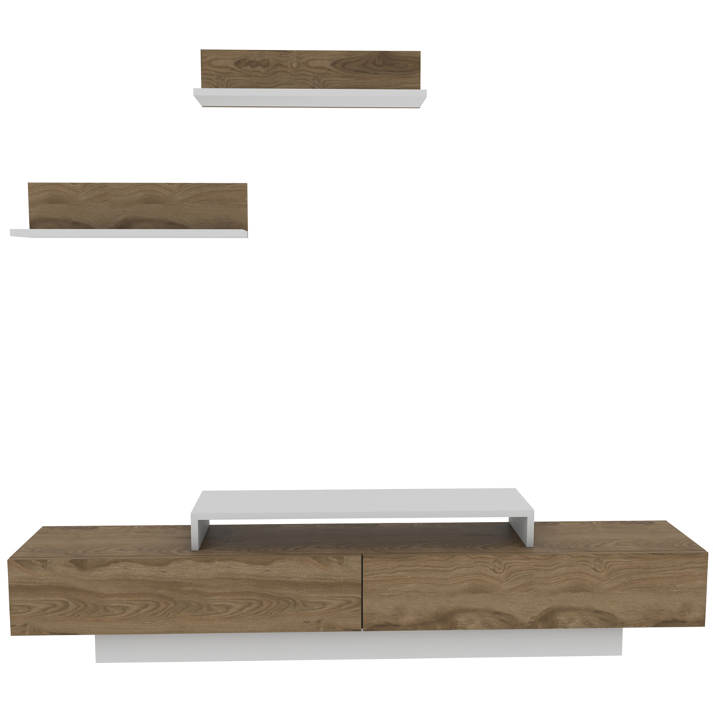 Decorotika Lusi 2 Door Single Shelf White and Oud TV Unit with 2 Wall Shelf Image 2