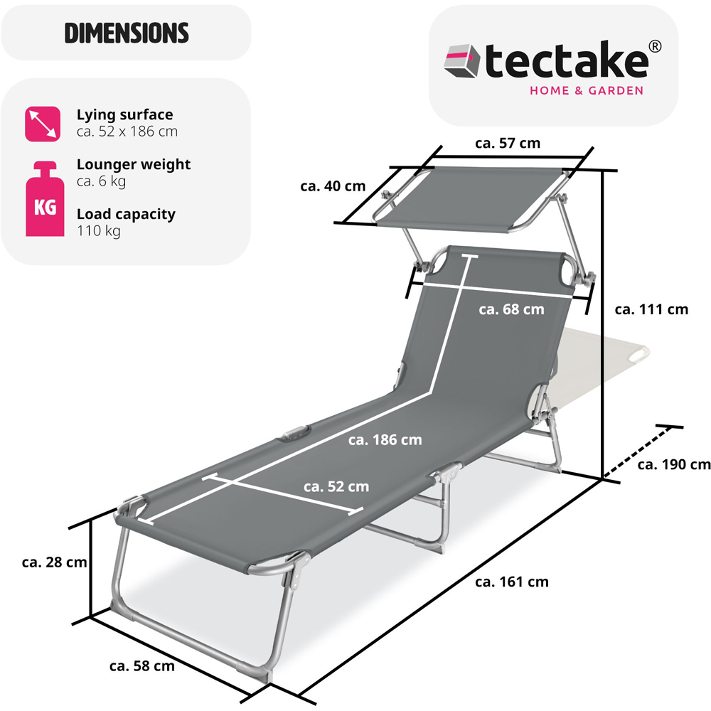 tectake Set of 2 Grey 4 Step Backrest Foldable Sun Lounger Image 8